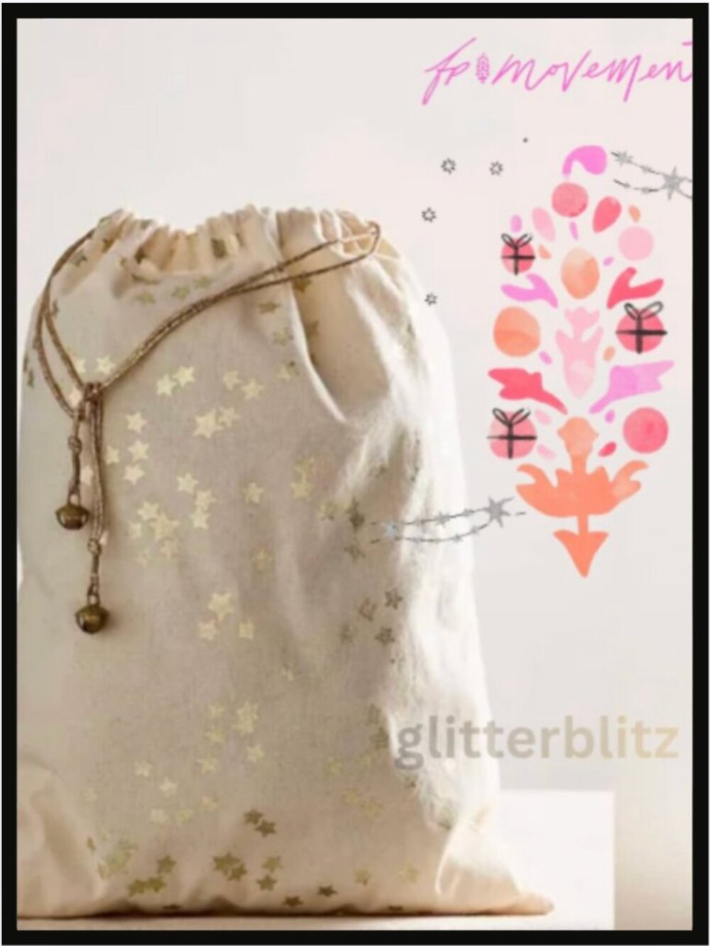 ✨ Free People Holiday Edition Gift Bag ✨ Gold Stars Gift Sak NEW